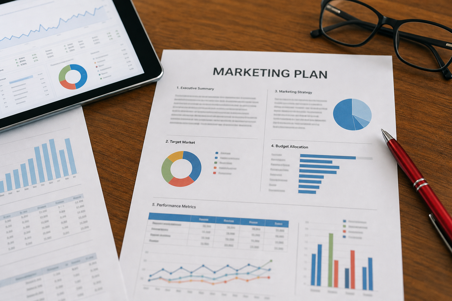 Marketing plan documents and performance charts